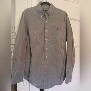 Men's Ralph Lauren Dress Shirt Size Large Black & White Gingham Check Plaid